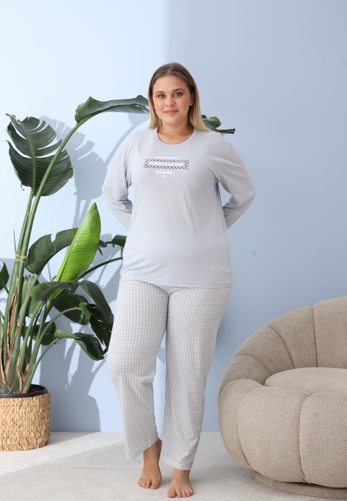 Pijama Dama ,Big Size ,'LEAVE A LITTLE" cu Pantloni si Maneca lunga, Culoare Bleu,Engros